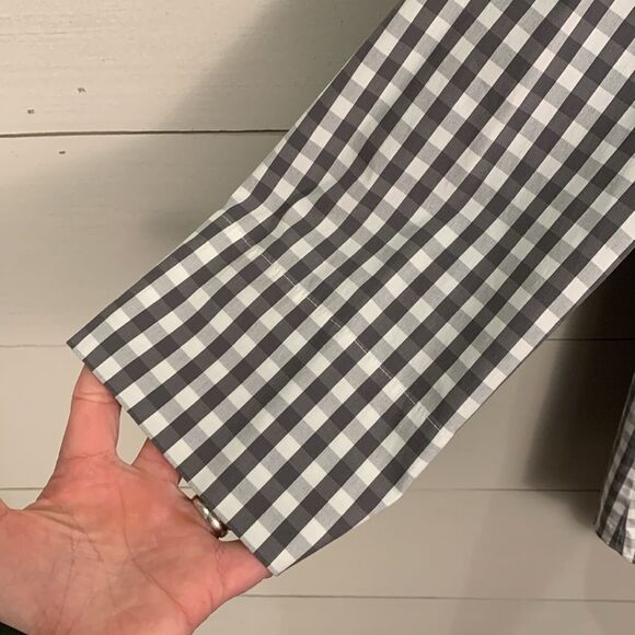 Lfayette 148 grey and white tee button down plaid checkered Womans dress shirt S - Picture 6 of 9